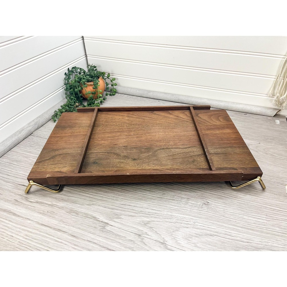 Midcentury Modern Teak Appetizer Tray with Brass Handles
